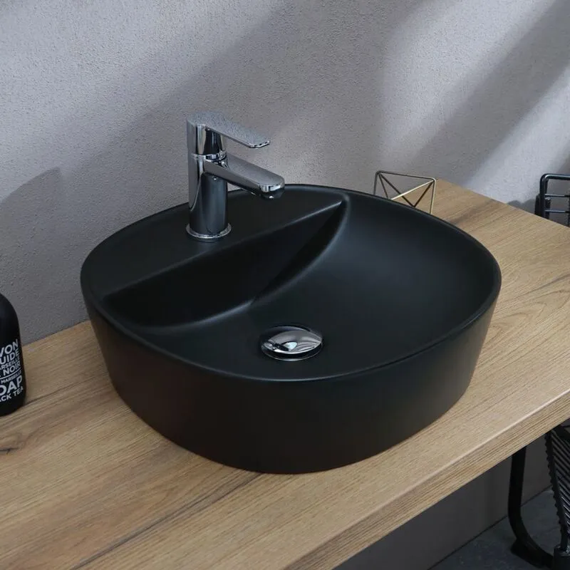 Lavabo Da Arredo Tondo In Ceramica Nero Opaco