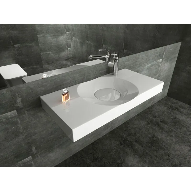 Lavabo design da appoggio o sospeso BS6059 - bianco - 100 x 48 x 10 cm