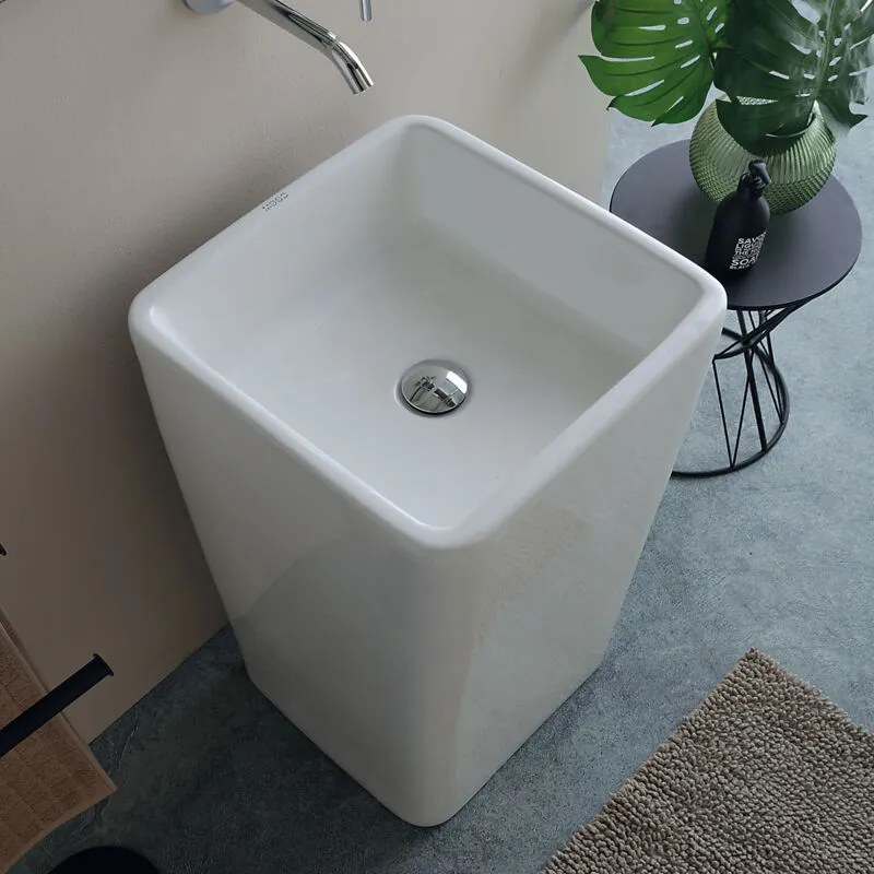 Lavabo Freestanding in ceramica 41 x 41 quadro Rubinetteria a Parete