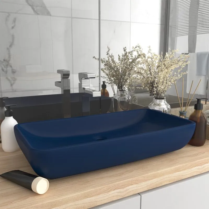 Torana - Lavabo Lusso Rettangolare Blu Scuro Opaco 71x38 cm in Ceramica