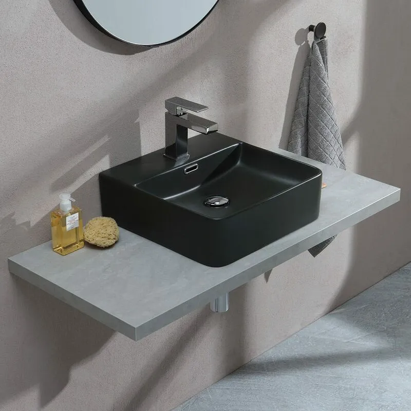 Lavabo Quadrato Da Appoggio Nero In Ceramica