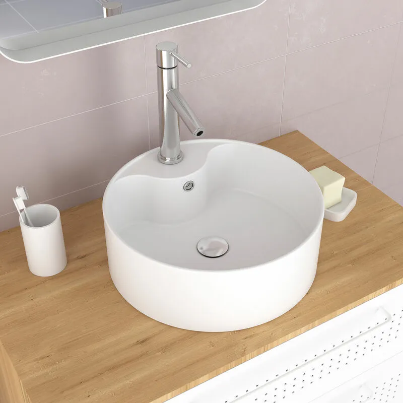 Lavabo rotondo in ceramica - Diametro 41 cm - Altezza 14.5 cm - Rotolo