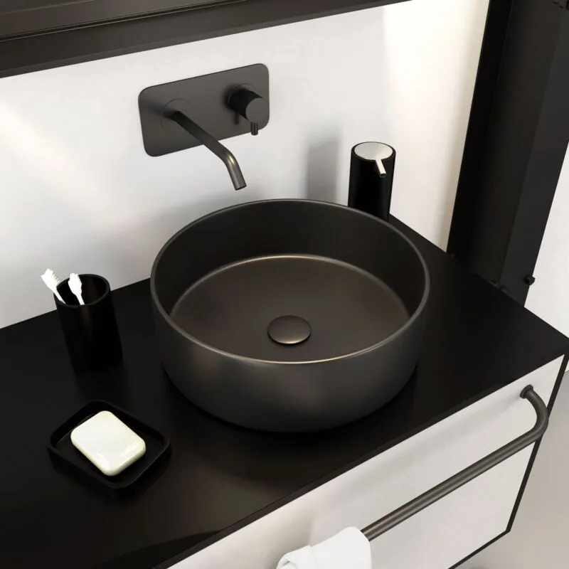 Lavabo rotondo in ceramica nera - Diametro 36 cm - Altezza 11,5 cm - ROUNDY DARK