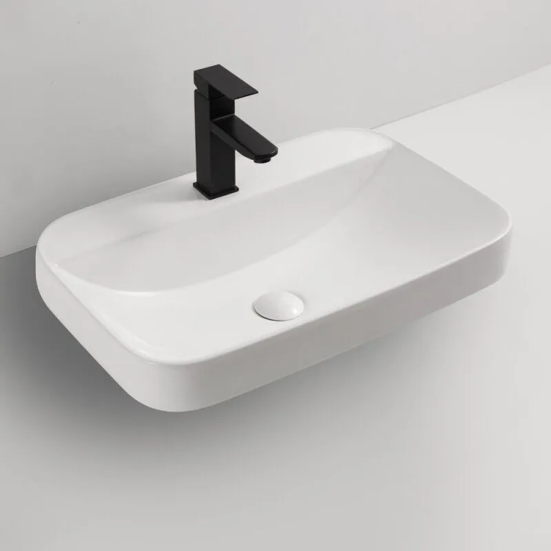 Lavabo semincasso moderno in ceramica bianco 60x40x16,5H cm