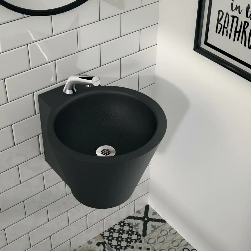 Lavabo Sospeso - Rotondo - 37,5 cm - Acciaio Inox Nero - mini baila