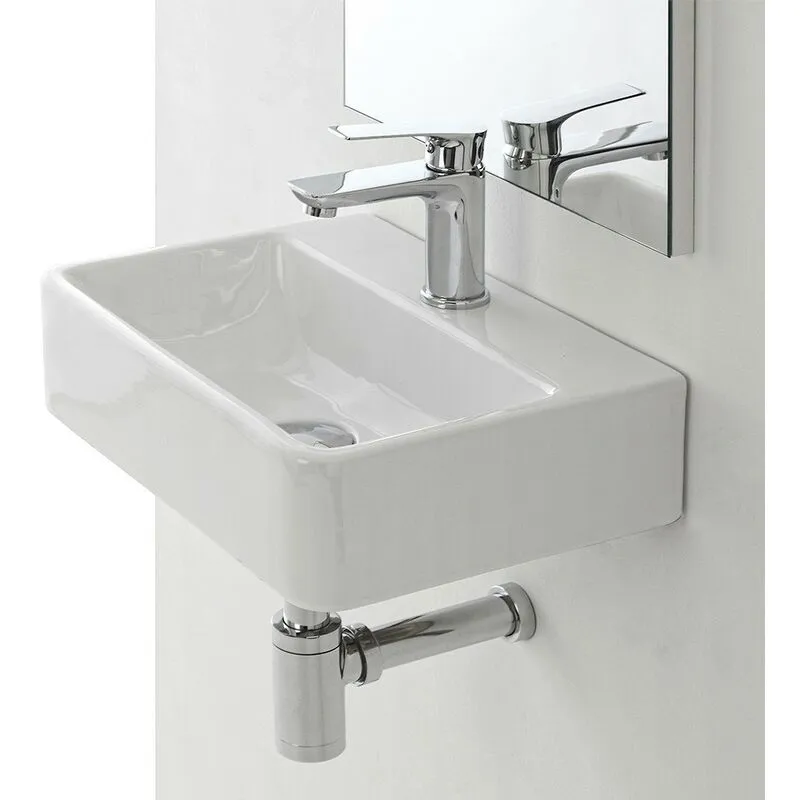 Inbagno - Lavabo Sospeso Rettangolare in Ceramica 40 x 29,5 cm Bianco Lucido