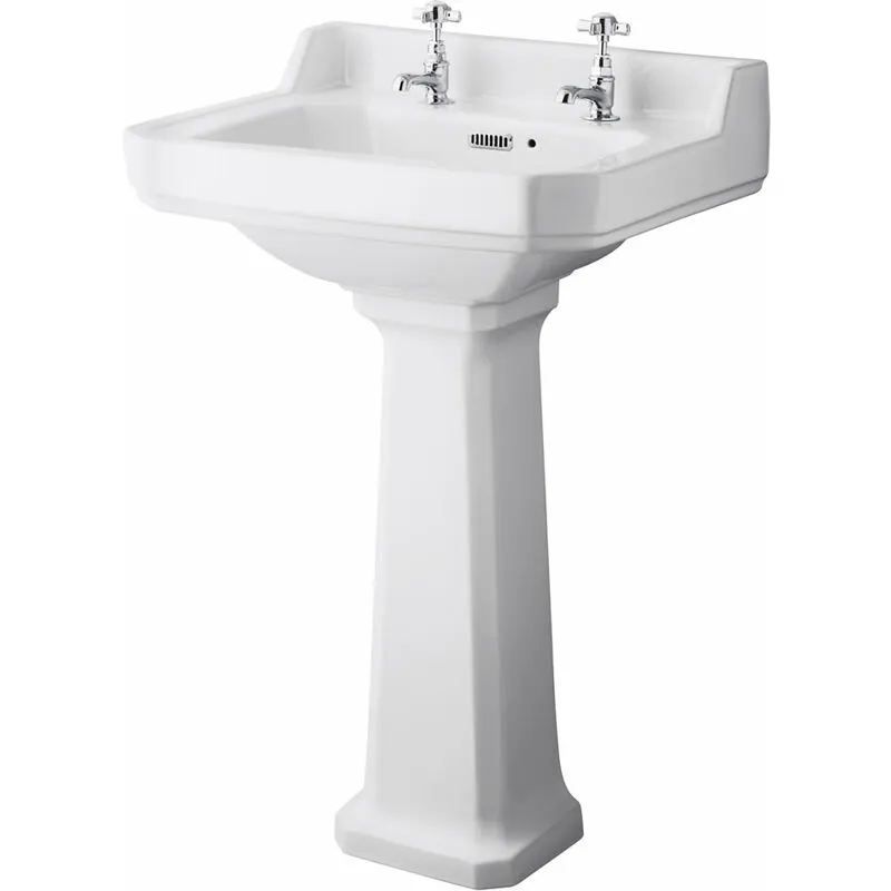 Hudson Reed Lavabo Su Colonna per Bagni - Design Tradizionale Su Piedistallo - Lavandino In Ceramica Bianca - 2 x Fori per la Rubinetteria - 905 x