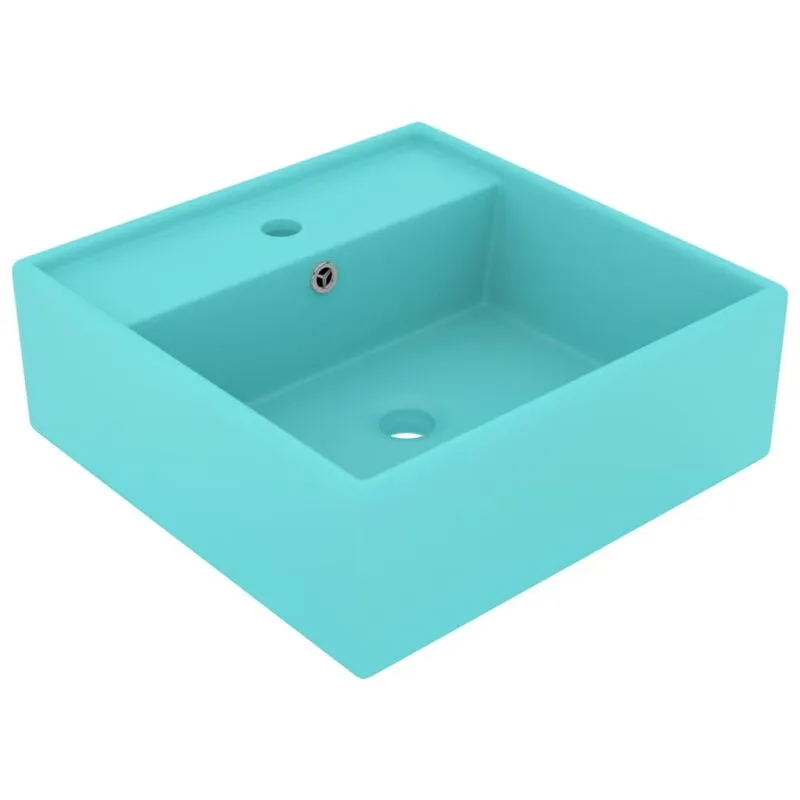 vidaXL Lavabo Troppopieno Quadrato Verde Chiaro Opaco 41x41cm Ceramica