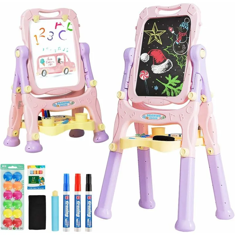  Lavagna Magnetica a Doppia Faccia per Bambini, Altezza Regolabile, Accessori Inclusi, Ideale per Bambini 3 Anni + (Rosa)