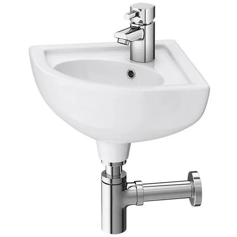 Lavabo angolare sospeso 44x36 cm salvaspazio in ceramica bianca lucida