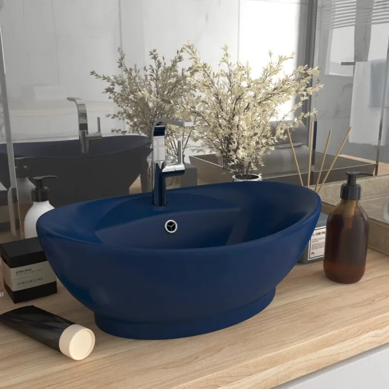 Lavandino, Lavabo con Troppopieno Ovale Blu Scuro Opaco 58,5x39cm Ceramica Vidaxl 8891