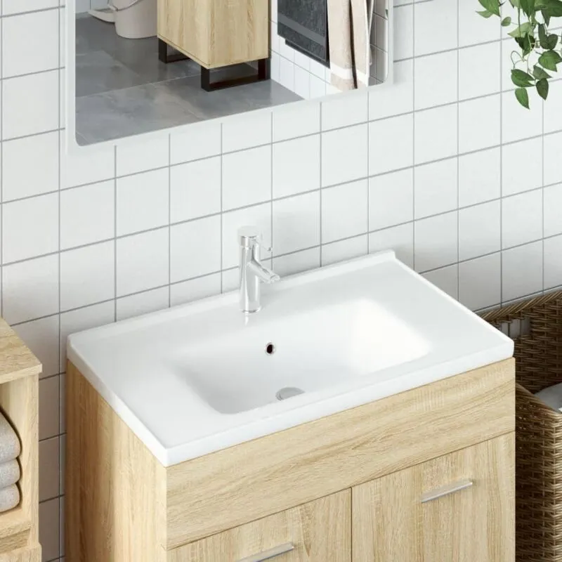 Lavandino da Bagno Bianco 81x48x19,5cm Rettangolare in Ceramica