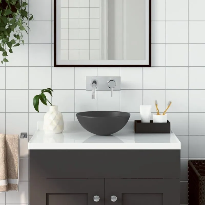 Lavandino da Bagno in Ceramica Grigio Scuro Rotondo