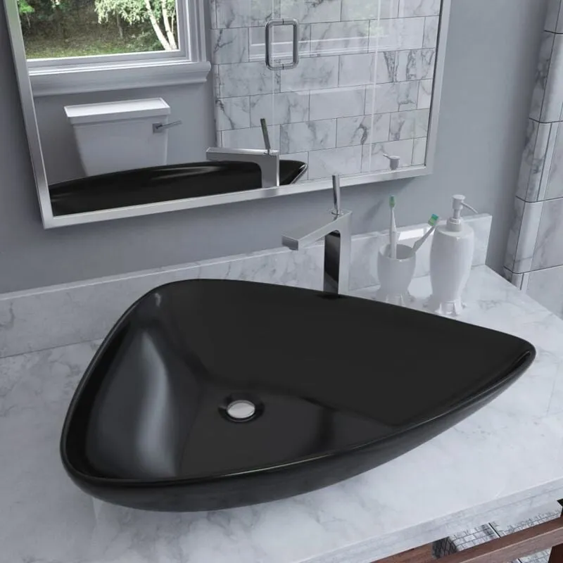 Vidaxl - Lavabo, Lavandino Triangolare in Ceramica Nero 645x455x115 mm 5582