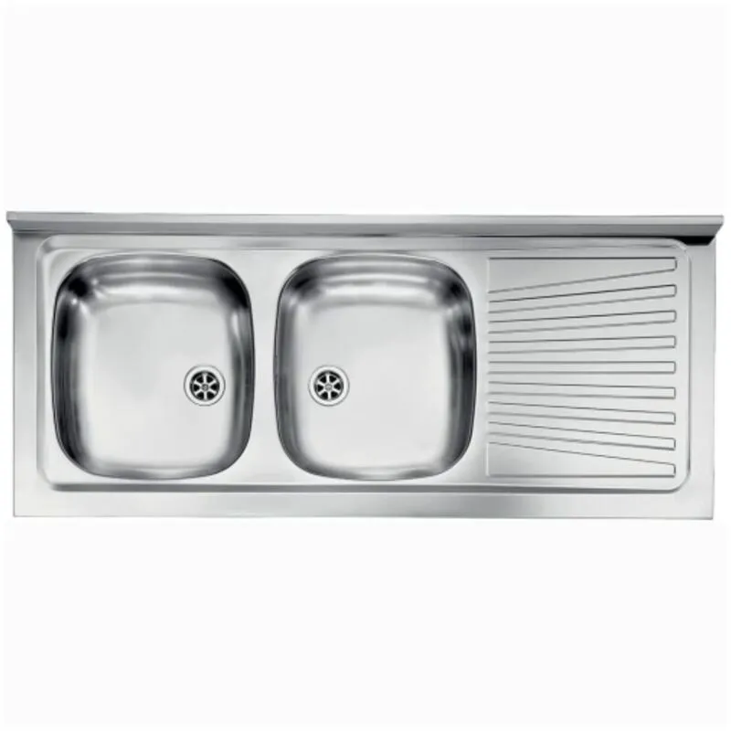 Toscohome - Lavello appoggio in acciaio inox 2 vasche e gocciolatoio destro 120x50 cm - Mondy