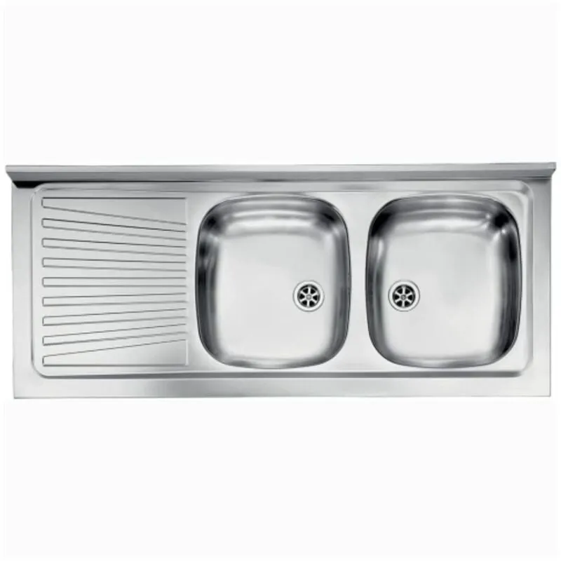 Lavello appoggio in acciaio inox 2 vasche e gocciolatoio sinistro 120x50 cm - Mondy