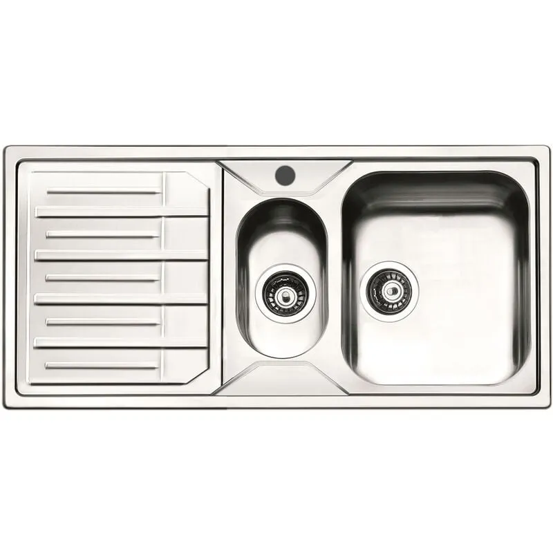 Lavello Cucina 1 Vasca e Mezza 100x50 cm in Acciaio Inox  Melodia Gocciolatoio Sinistro