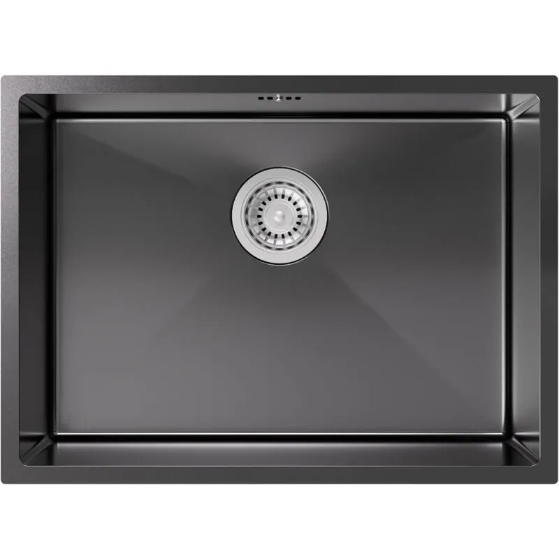 Lavello da cucina in acciaio inox 60 x 44 cm, lavello da incasso per mobili base da 65 cm, antracite