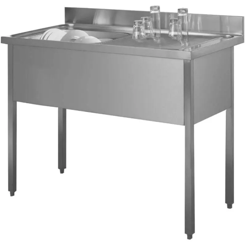 Lavello in acciaio inox 120 x 60, uno scolapiatti a destra con base