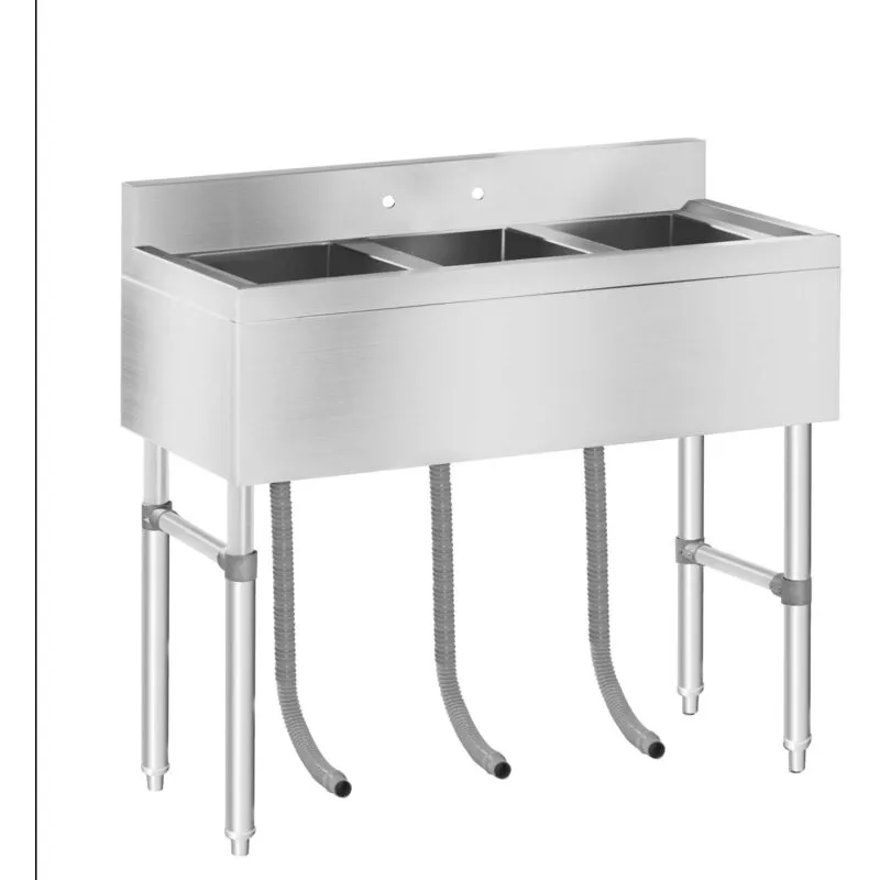 Royal Catering - Lavello Inox Industriale Lavabo 3 Vasche Lavamani Banco Cucina Alzatina 10 Cm