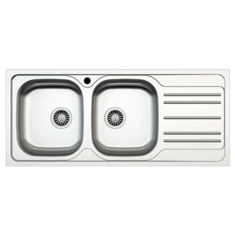 Lavello incasso cucina MP1162DX acciaio116x50 cm due vasche e gocciolatoio destro