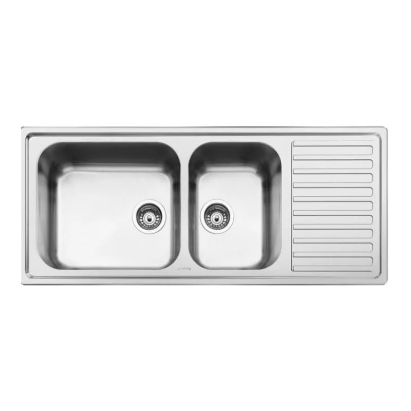  - Lavello incasso semifilo 2 vasche e gocciolatoio destro 116x50 LGM116D2 inox micro antigraffio