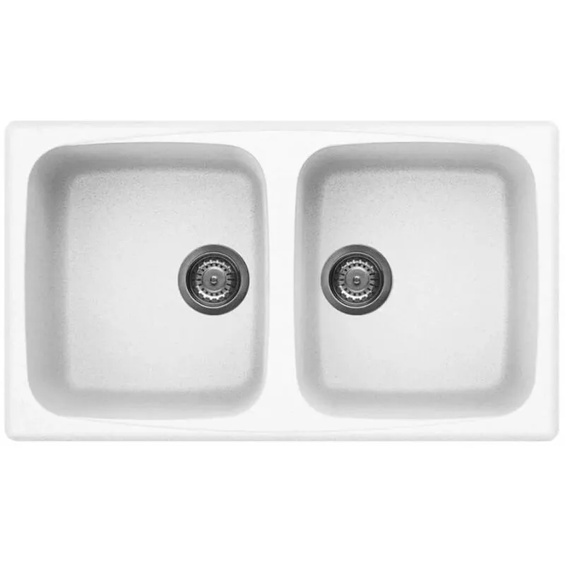 Lavello Cucina In Vetroresina Granitek Da Incasso 86x50 cm a 2 Vasche Colore Bianco - Serie Master 450 - Codice: LGM45068 - Elleci