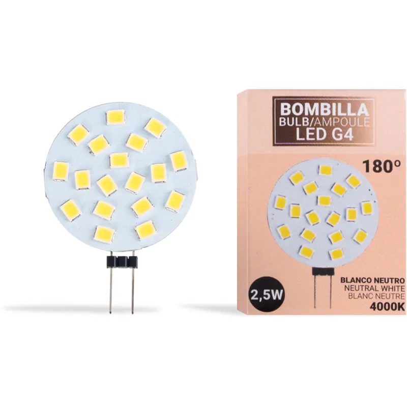 Lampadina LED G4 bispina circolare piatta 12V AC/DC - 2,5W - Bianco Neutro