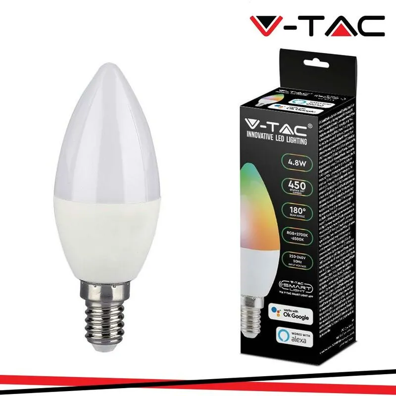 Led lampadina 4.5W E14 candela smart rgb ww cw amazon alexa & google home compatible white