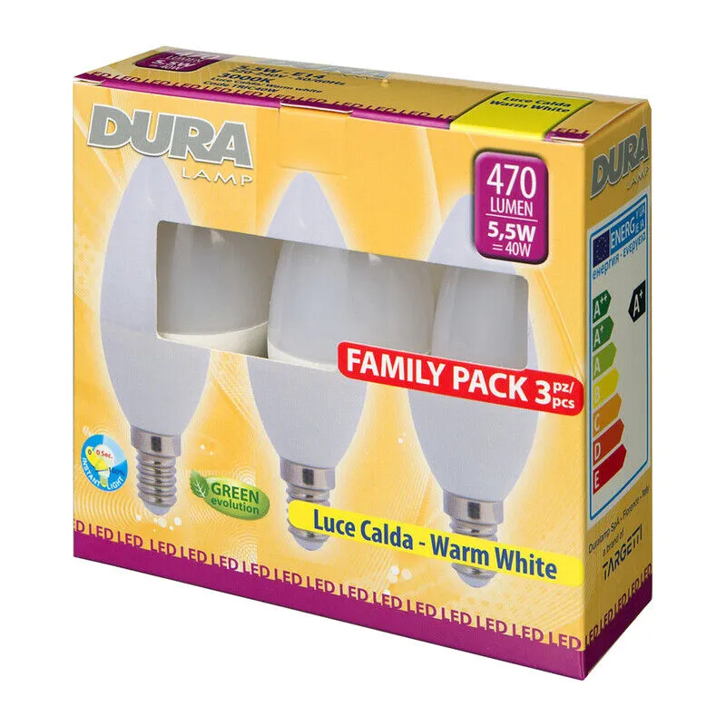 LED SET 3 OLIVA W5,5E14 LUMEN470-3000K CALDA (10 pz)