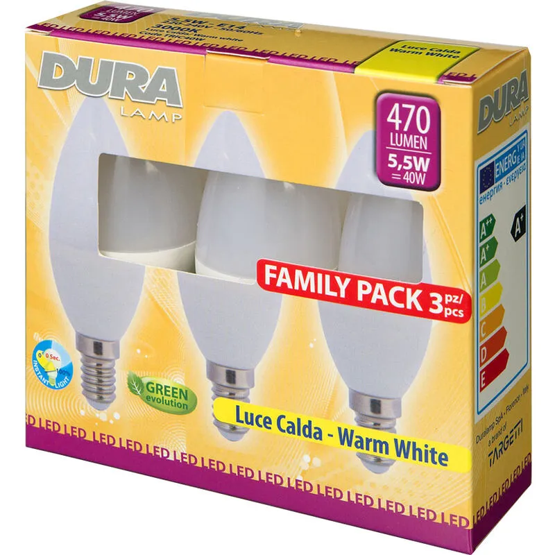 Marca - led set 3 oliva W5,5E14 LUMEN470-3000K calda. Prezzo per 1 pezzo.