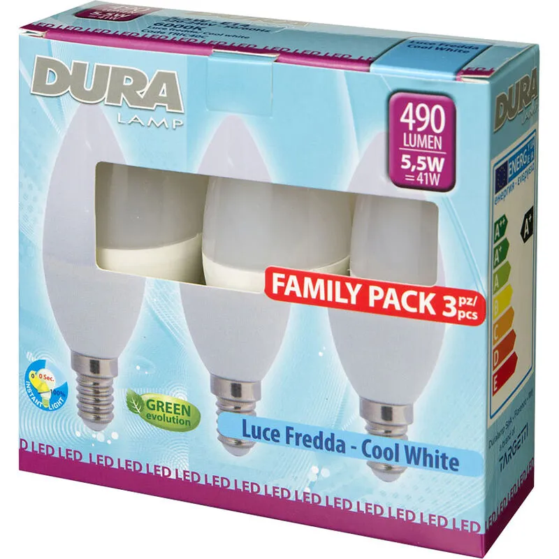 Marca - led set 3 oliva W5,5E14 LUMEN480-6500K fredda. Prezzo per 1 pezzo.