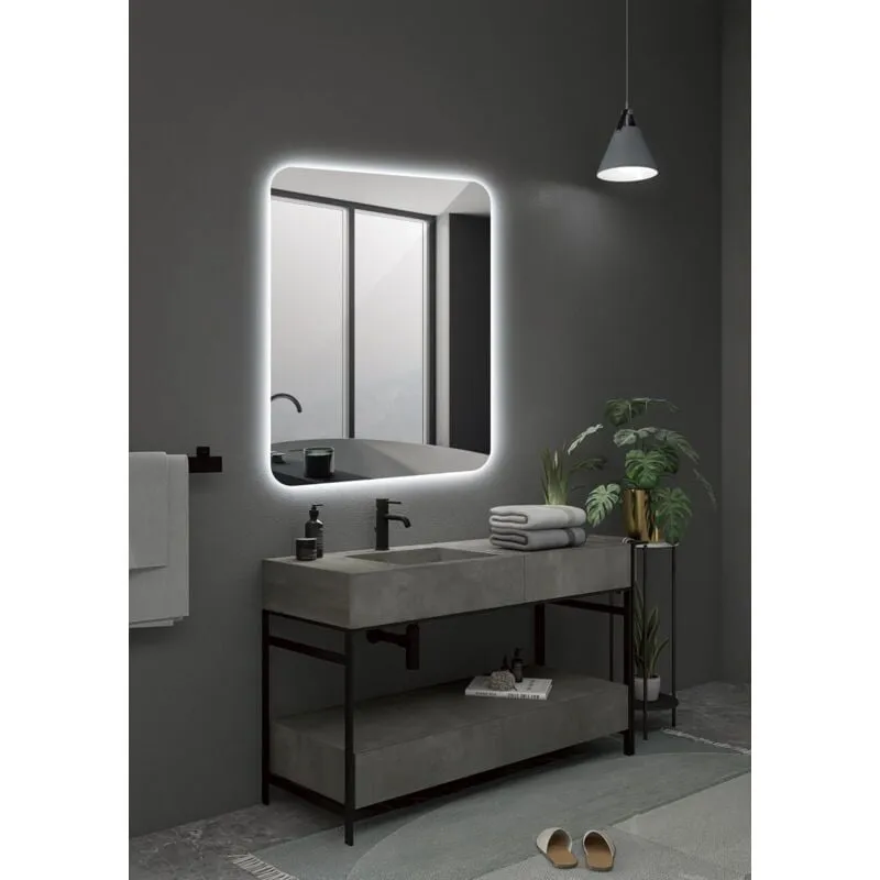 Mice - Specchi con luce led per bagno con bordi arrotondati, retroilluminati con luce fredda - specchio con luce trucco - misura 60x80CM - DINA011/60