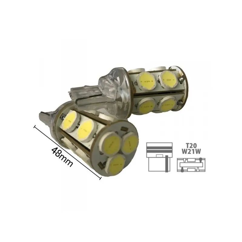 Carall - Coppia 2 Lampade Led T20 7440 W21W Con 13 Smd 9080 Bianco Freddo 6000K 12V 6W