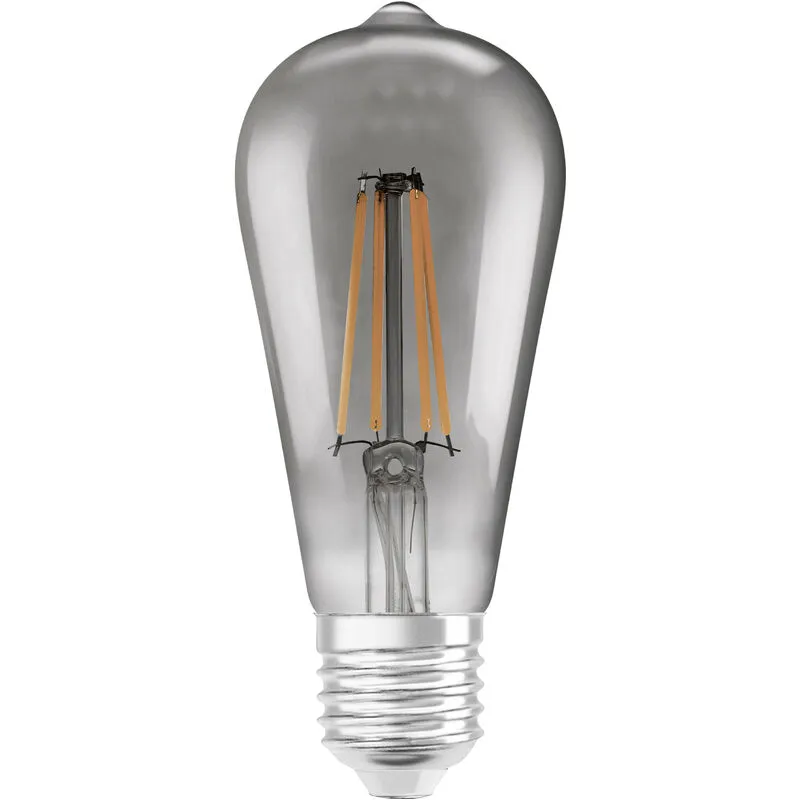 Lampada a led Smart Ledvance con tecnologia WiFi, presa E27, dimmerabile, bianco caldo (2500k), edisonform, filamento trasparente nel vetro di fumo,