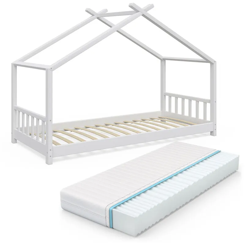 Letto montessori bambini Design, Bianco, 90x200 cm con materasso Vitalispa