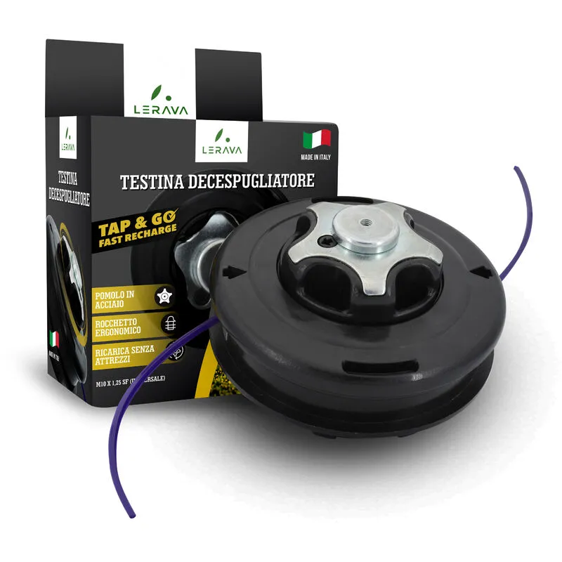 Lerava - Testina Decespugliatore Universale Tap & Go - M10 x1,25 - Testina decespugliatore batti e Vai con Pomolo in Acciaio - Accessorio Universale