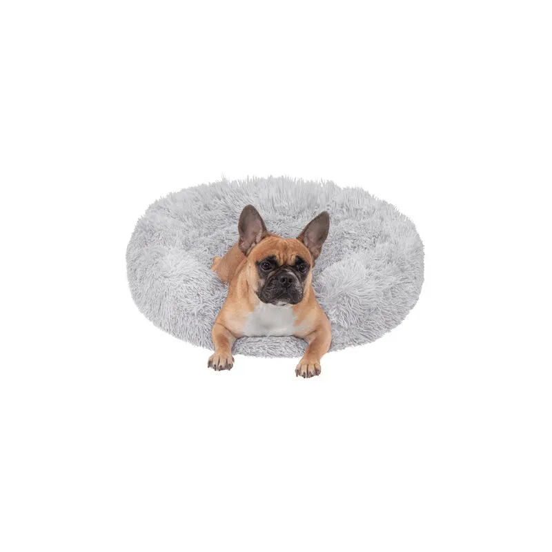 Let's say dog bed 60cm, plush bedding grey in Italian. Lettino per cani di 60 cm, cuccia in peluche grigia