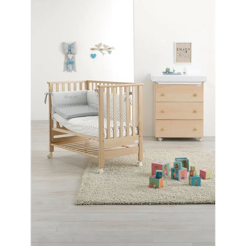 Zstyle - Lettino Contact Azzurra Design Naturale lettino per neonati sponde regolabili culla per bambini barriera di sicurezza in legno