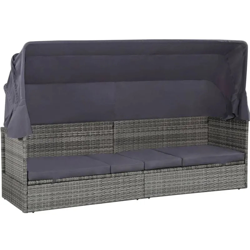 Lettino da Giardino con Tettuccio Grigio 205x62 cm Polyrattan Vidaxl 6651