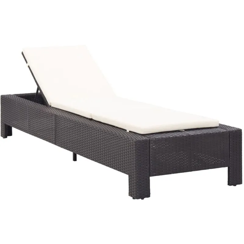 Lettino Prendisole con Cuscino Nero in Polyrattan - Vidaxl