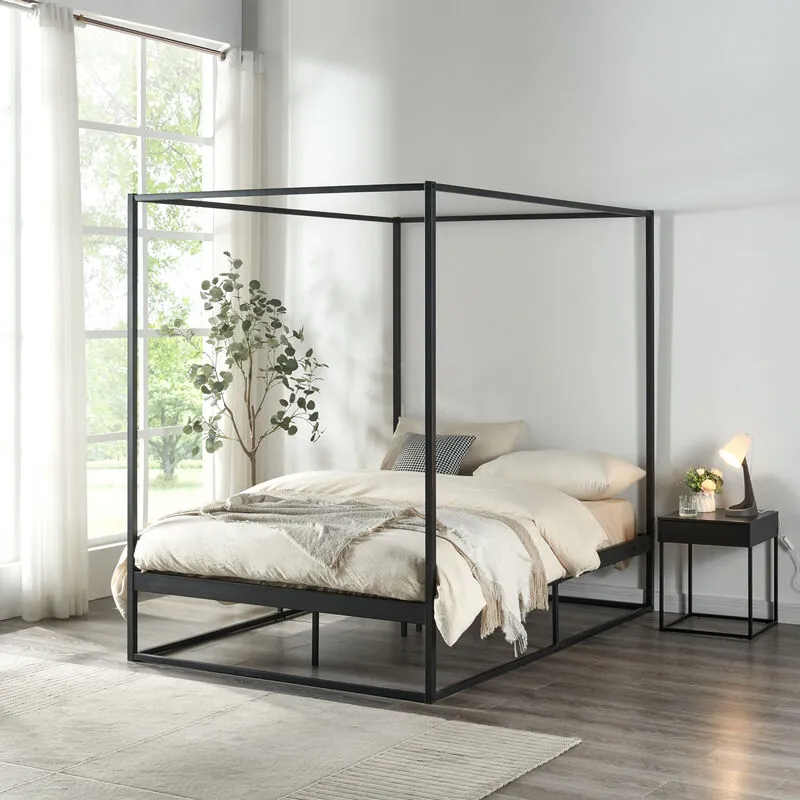 Letto a Baldacchino Kristianstad Struttura in Metallo Nero 120 x 200 cm [en.casa]