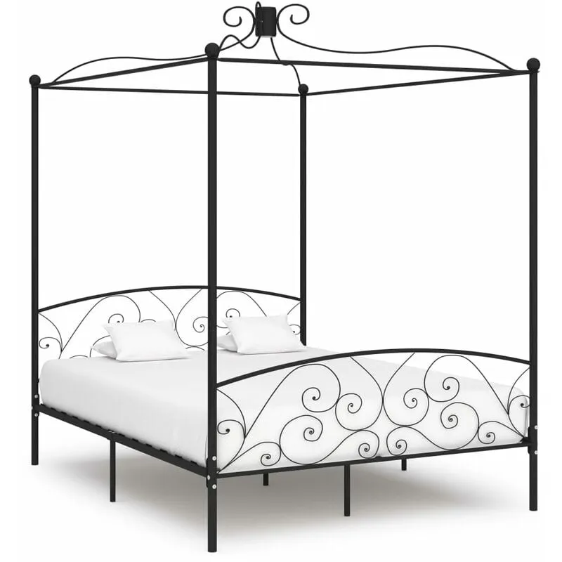 Letto a Baldacchino, Letto per adulti Nero in Metallo 160x200 cm Vidaxl 4758