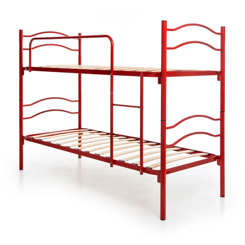 Letto a Castello per Adulti e Bambini con Reti a Doghe Scomponibile in 2 Letti Singoli 80x190 cm, Colore Rosso, Altezza totale 150 cm, Alta