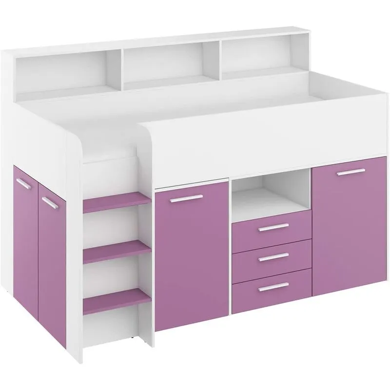 Letto a castello scrivania libreria bambini neo l cm206x120x138h bianco lavanda