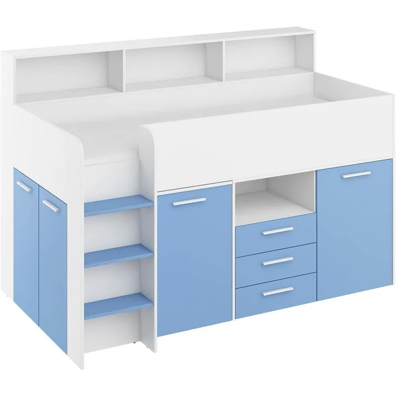 Letto a castello scrivania libreria bambini neo l cm206x120x138h bianco celeste