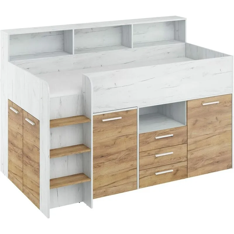 Letto a castello scrivania libreria bambini neo l cm206x120x138h rovere bianco grezzo