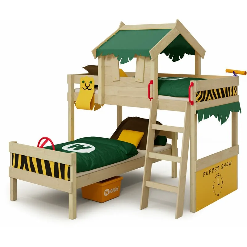 Wickey Letti per bambini letto a castello CrAzY Jungle - teleone culla, 90 x 200 cm - verde/giallo - verde/giallo