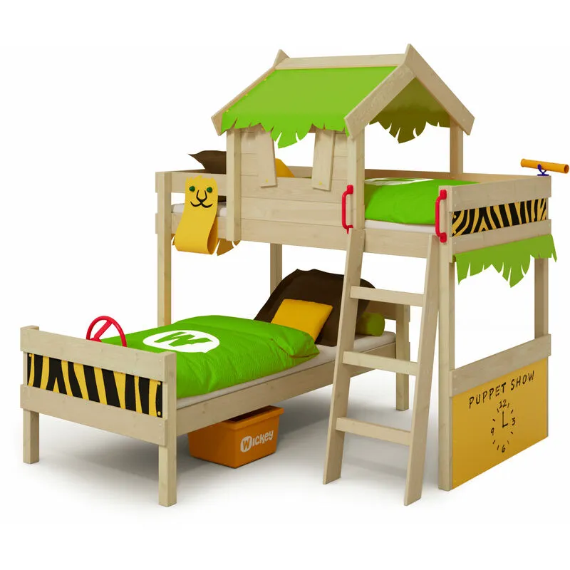 Wickey Letti per bambini letto a castello CrAzY Jungle - teleone culla, 90 x 200 cm - verde mela/giallo