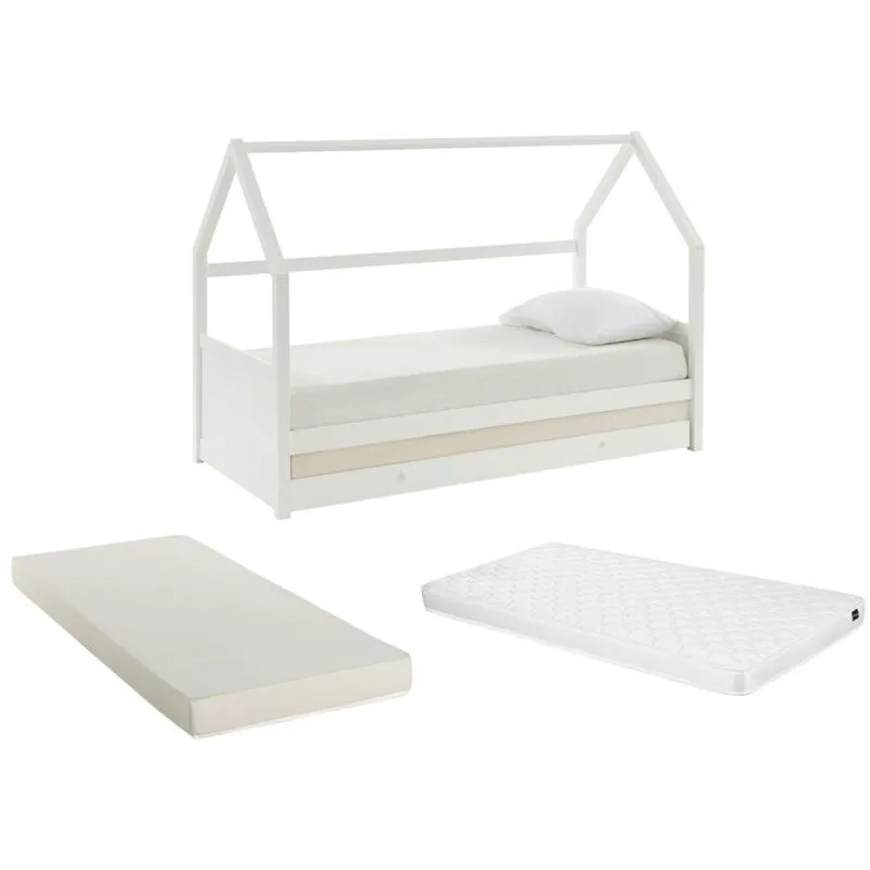 Letto a scomparsa a capanna 2 x 90 x 190 cm Pino Bianco + Materasso - hurra